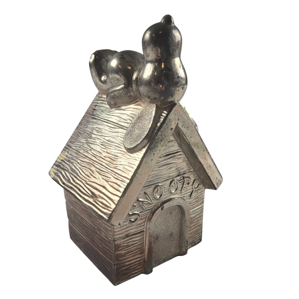 Leonard Silverplate Snoopy Doghouse Coin Bank Vintage Peanuts Collectible
